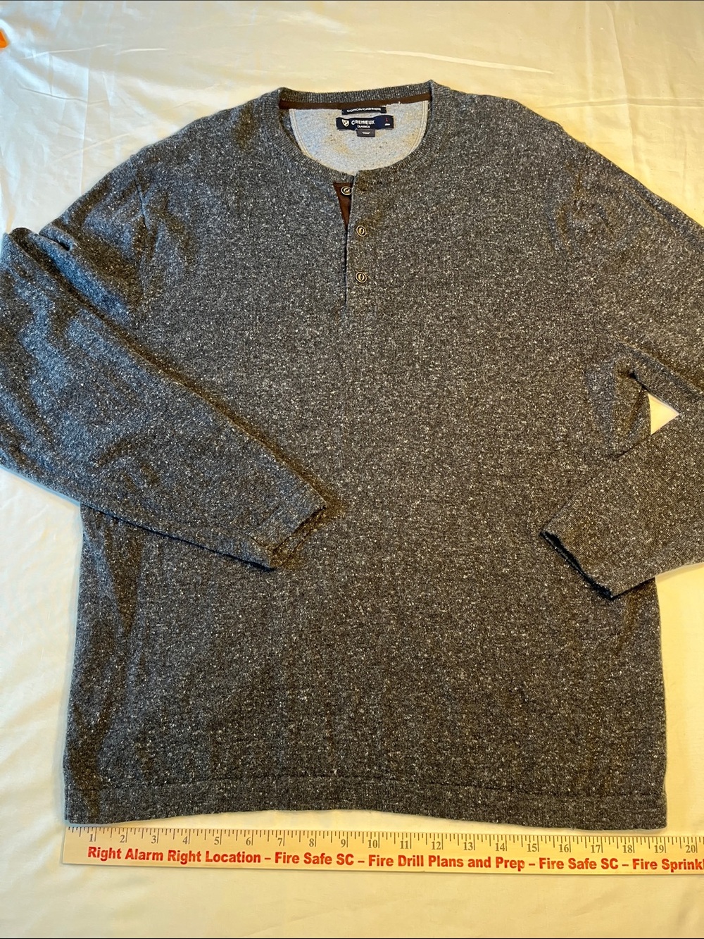 Cremieux Classics Cotton Cashmere Henley Sweater Men Large Gray Long Sleeve Knit
